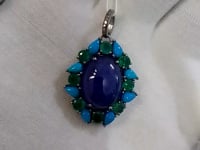 Tanzanite Silver Diamond Pendant With Emerald Stone