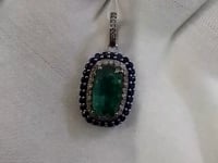Emerald Silver Diamond Pendant With Blue Sapphire Stone
