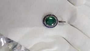 Emerald Silver Diamond Pendant With Blue Sapphire Stone