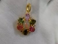Ethiopian opal Silver Diamond Pendant With Tourmaline Stone