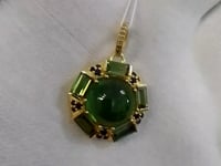 Green Tourmaline Silver Diamond Pendant