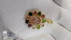 Tourmaline Silver Diamond Pendant