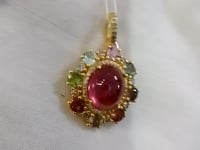 Multi Turquoise Silver Diamond Pendant