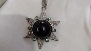 Star Green Tourmaline Silver Diamond Pendant