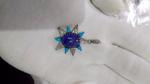 Tanzanite Silver Diamond Pendant With Pink Turquoise Stone