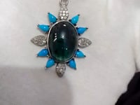Green Tourmaline Silver Diamond Pendant With Turquoise Stone