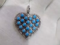 Heart Shape Silver Diamond Pendant With Turquoise Stone