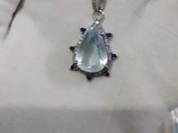 Aquamarine Silver Diamond Pendant With Blue Sapphire Stone