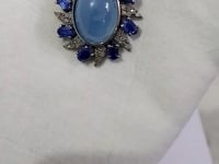 Aquamarine Silver Diamond Pendant With Kyanite Stone