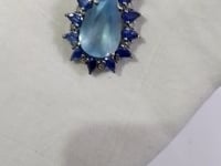 Aquamarine Silver Diamond Pendant With Kyanite Stone