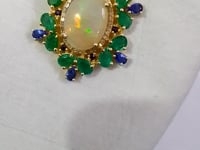Ethiopian opal Silver Diamond Pendant With Emerald Stone