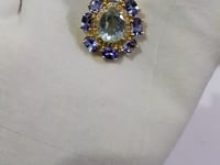 Aquamarine Silver Diamond Pendant With Tanzanite Stone