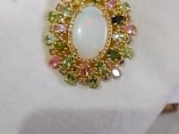 Ethiopian opal  Silver Diamond Pendant