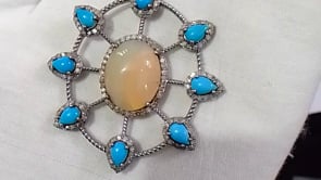 Ethiopian Opal Silver Diamond Pendant With Turquoise Stone