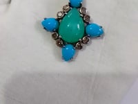 Turquoise Stone Silver Diamond Pendant