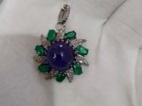 Flower Silver Diamond Pendant With Tanzanite Emerald Stone