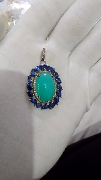 Oval Silver Diamond Pendant
