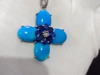 Turquoise Stone Silver Diamond Pendant