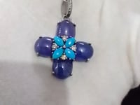 Tanzanite Stone Silver Diamond Pendant