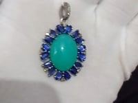 Chrysoprase & Kyanite Silver Diamond Pendant