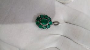 Emerald Silver Pave Diamond Pendant