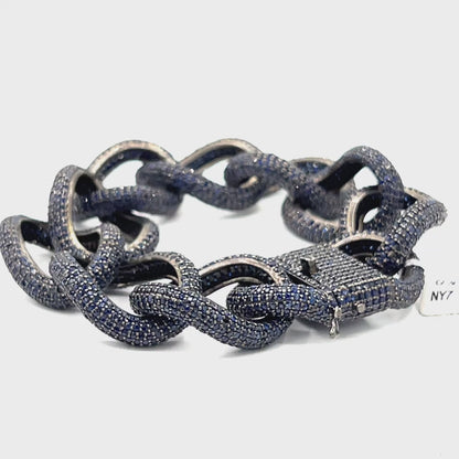 Blue sapphire natural over sterling silver link chain Bracelet