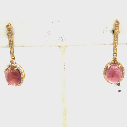 Pink tourmaline 14k Solid Gold Diamond Earring