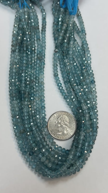 Zircon Blue Natural Faceted Roundelle 3-4mm
