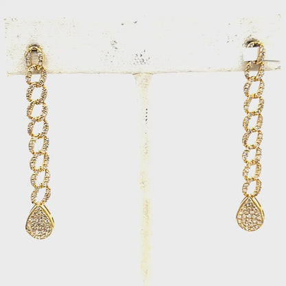 14K Gold Chain Link Earrings with Diamond Teardrop Timeless Glamour