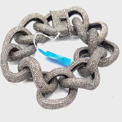 Sterling Silver Link  Diamond Designer Bracelet