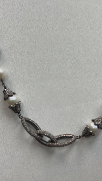 Pearl and Diamond Long Necklace