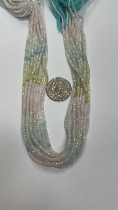 Aquamarine, Multi Aqumarine Faceted Roundelle 3-4mm
