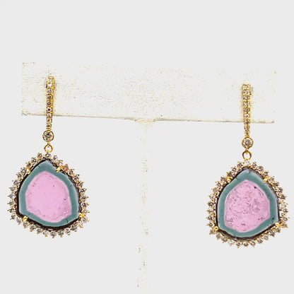 Pink Tourmaline 14k Solid Gold Diamond Earring