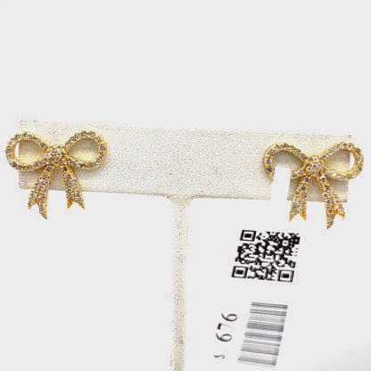 Ribbon 14k Solid Gold Diamond Stud Earring.14k Solid Gold Diamond Earring..