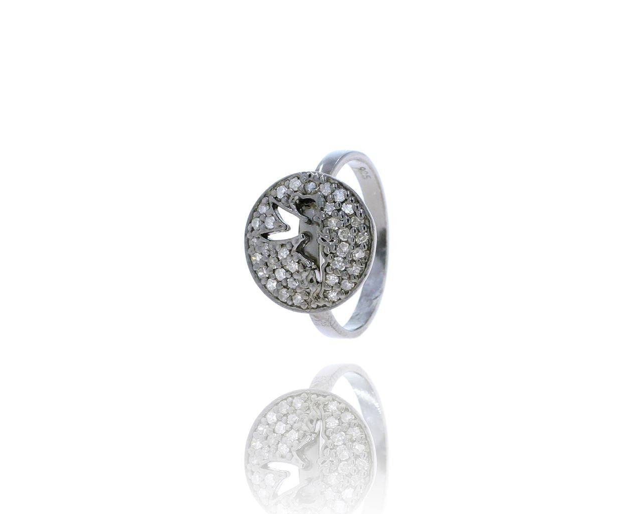 Diamond and Silver Black Rhodium Finish Ring