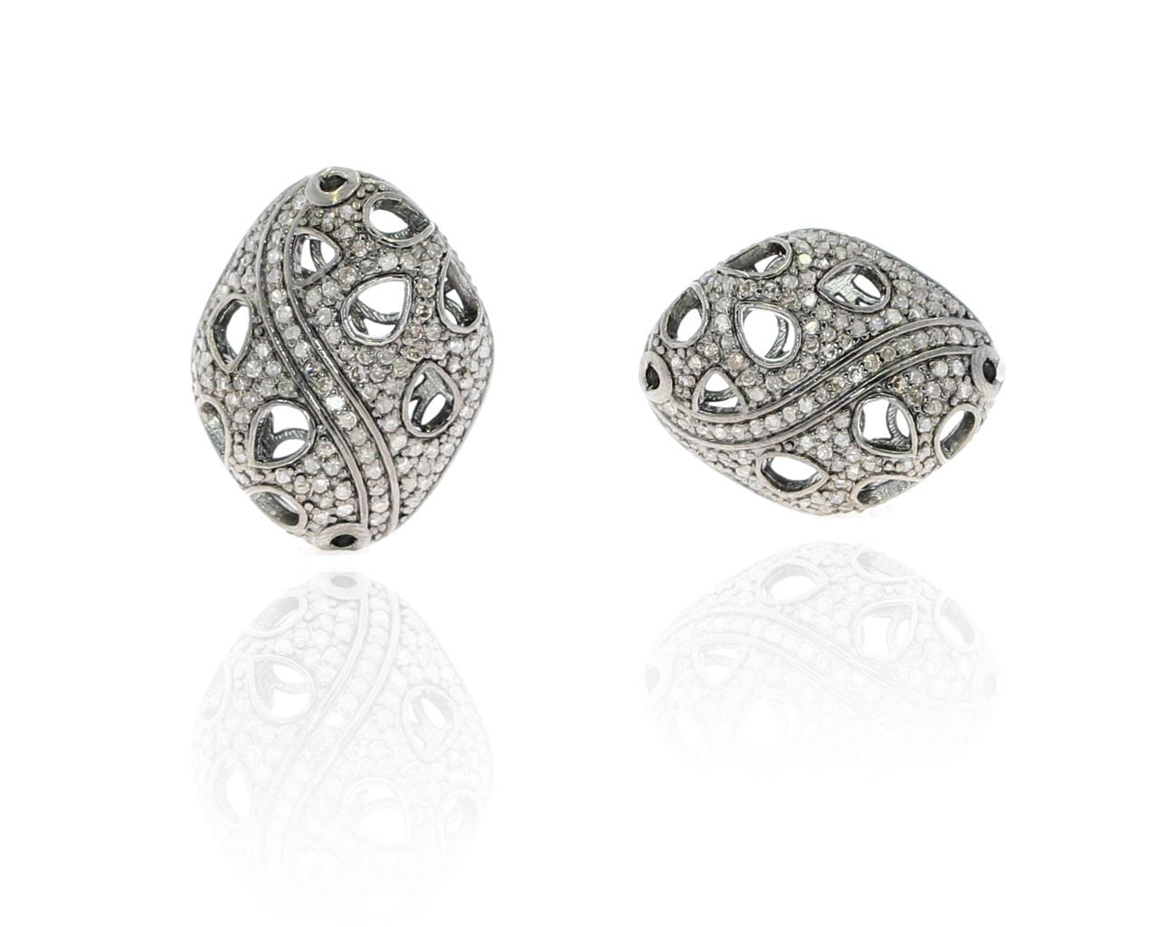 Silver and Diamond Pave  Pave Beads