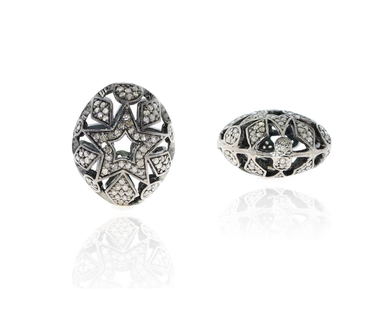 Silver and Diamond Pave  Pave Beads