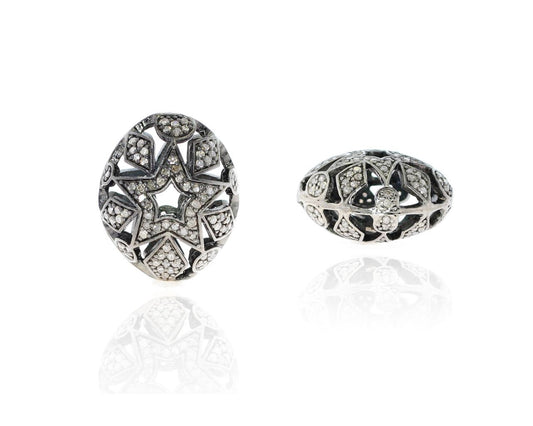 Silver and Diamond Pave  Pave Beads