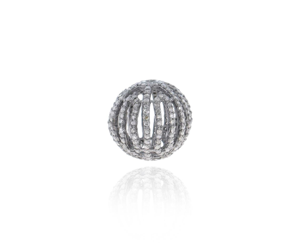 Round Designer Silver Pave Diamond and Blue Sapphire Beads