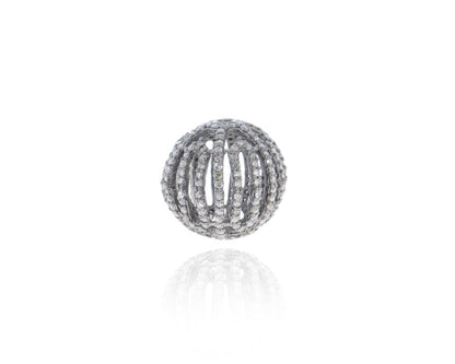 Round Designer Silver Pave Diamond and Blue Sapphire Beads