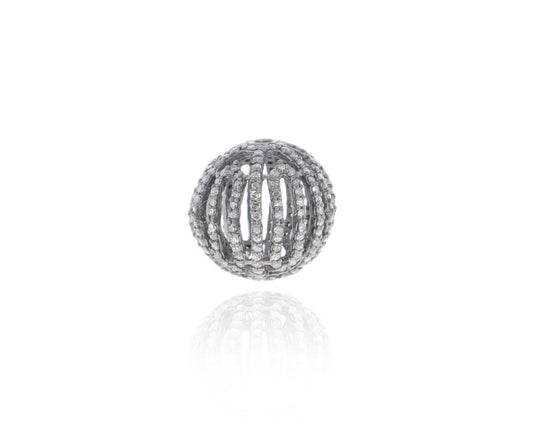 Round Designer Silver Pave Diamond and Blue Sapphire Beads