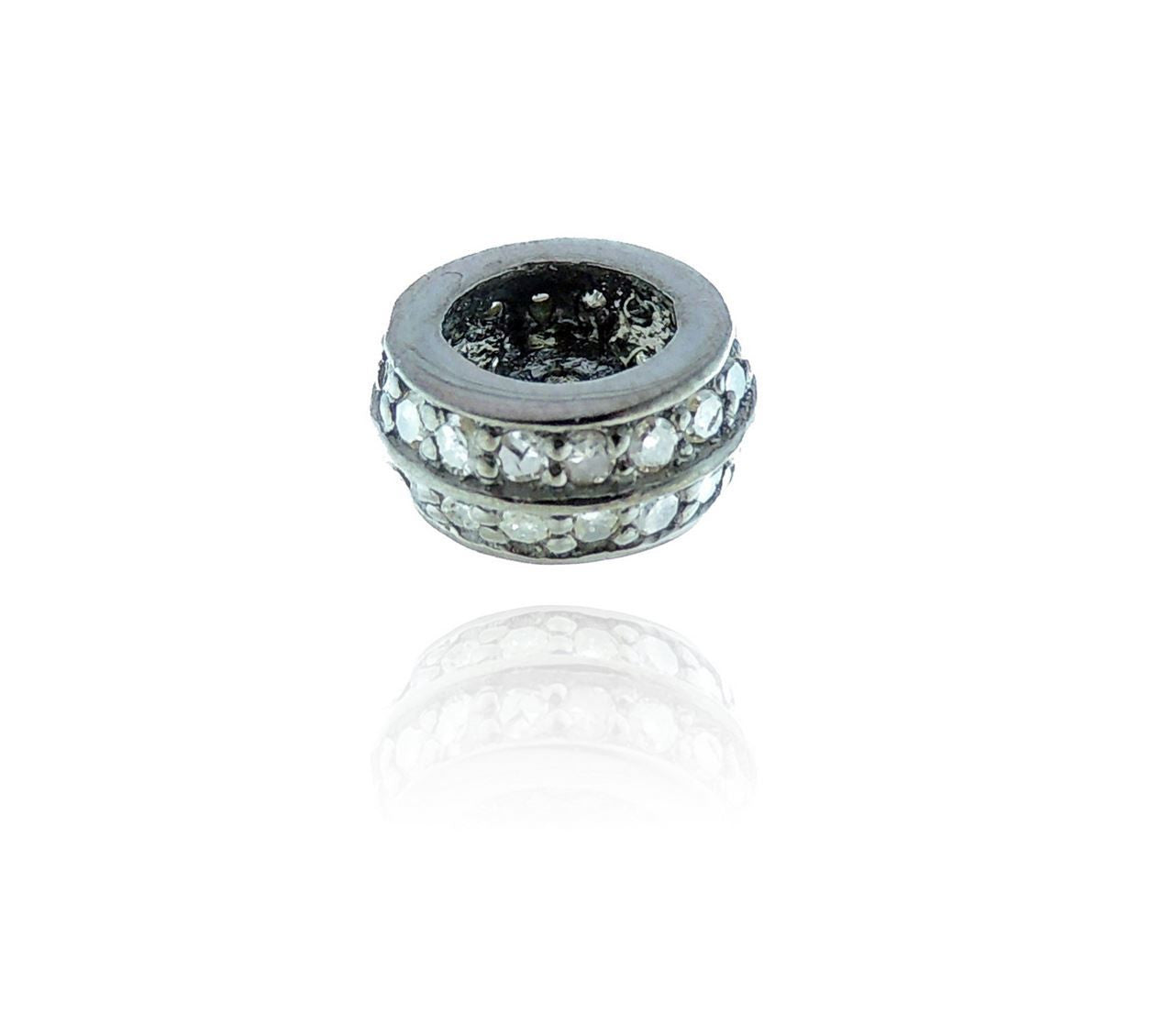 Silver and Diamond Pave  Roundel Beads