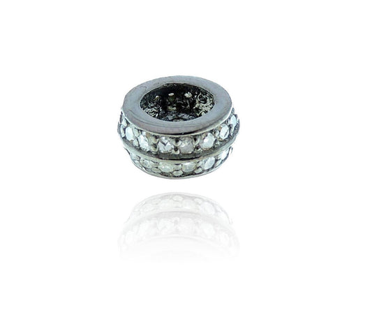 Silver and Diamond Pave  Roundel Beads