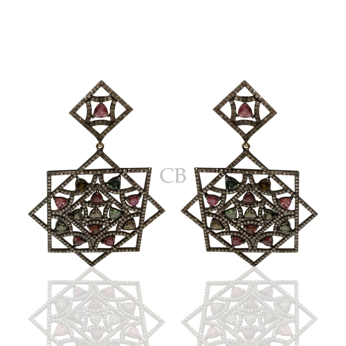 Diamond and Multi Tourmaline Earrings
