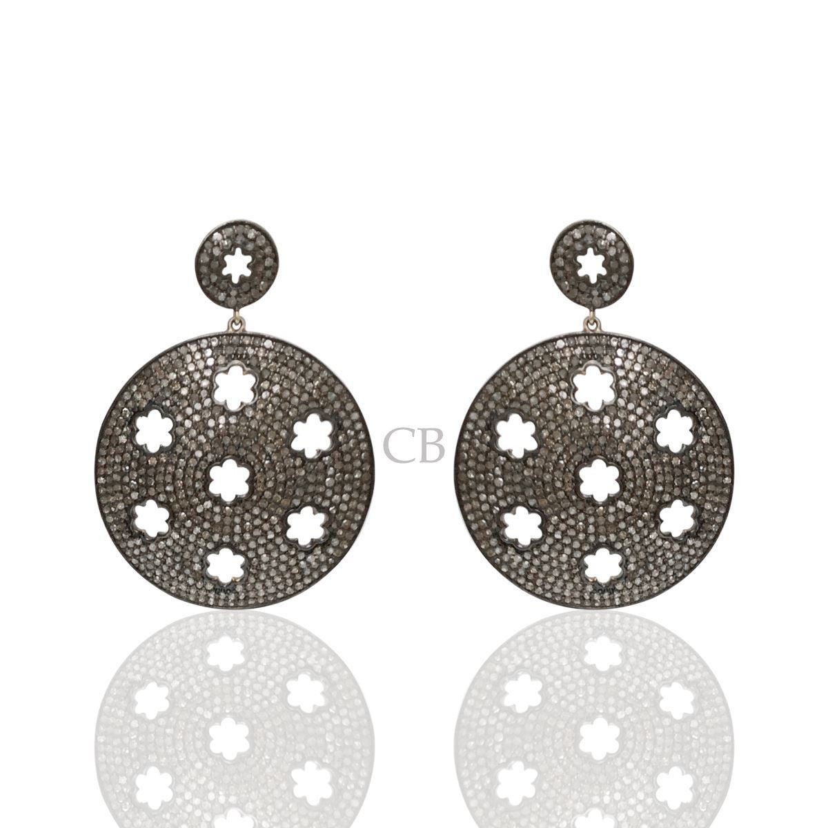 Diamond and Silver Black Rhodium Finish Earrings