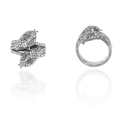 Snake Diamond and Ruby Black Rhodium Silver Finish Rings