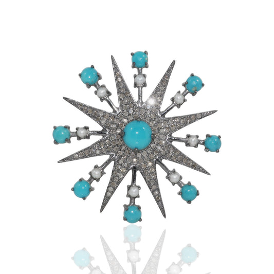 DIAMOND PENDANTS CHARMS WITH TURQUOISE & PEARL.