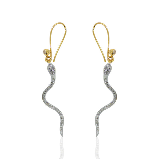 14k Solid Gold Snake Diamond Earrings