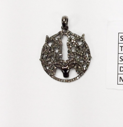 Dear on Disc Diamond Pendant .925 Oxidized Sterling Silver Diamond Pendant, Genuine handmade pave diamond Pendant Size 1.08"(27 mm)