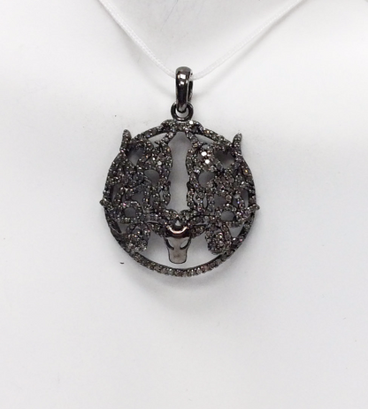 Dear on Disc Diamond Pendant .925 Oxidized Sterling Silver Diamond Pendant, Genuine handmade pave diamond Pendant Size 1.08"(27 mm)